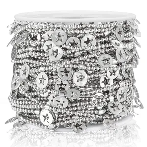 Polished silver stainless steel ball chain with star charms for DIY jewelry making