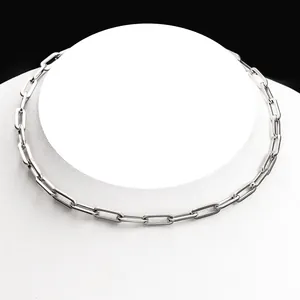 Polished silver stainless steel paperclip link chain necklace in minimalist design