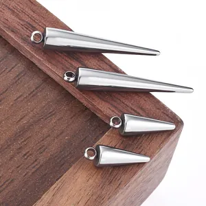Polished stainless steel spike cone pendants in two sizes for DIY jewelry making