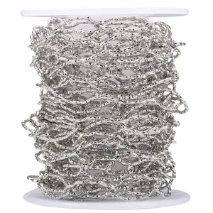 Polished silver diamond-cut stainless steel chain roll for DIY jewelry making