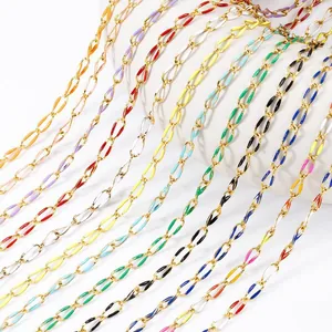 Stainless Steel Lip Shaped Twisted Chain Colorful Enamel Drip Oil Gold Plated DIY Necklace Bracelet Bag Chain Accessories Jewelry Making