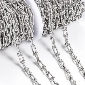 Catena a Metro in Acciaio Inossidabile con Maglie a U Trama Filettata Taglio Diamante per Creazione Gioielli Fai da Te Collane Bracciali