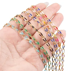 Golden stainless steel enamel oval link chains for DIY jewelry making in various colors