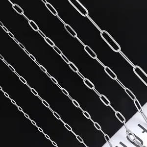 Polished stainless steel paperclip chains in five various sizes with metallic luster
