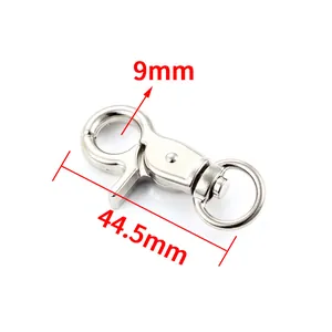 Fermoir mousqueton argenté avec anneau pivotant à 360 degrés, 44,5 mm pour bijoux DIY