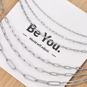 Stainless Steel Paperclip Chain Soldered Flat Oval Link Cross Chain For DIY Necklace Bracelet Jewelry Making Supplies