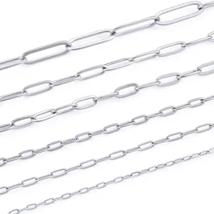 Polished stainless steel paperclip chain links in six different widths for DIY jewelry