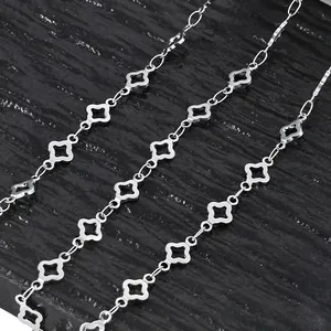 Polished stainless steel four-leaf clover chain necklace with hollow geometric flower links