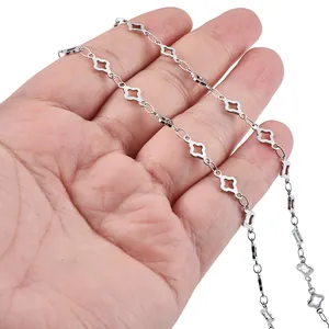Handheld silver stainless steel four-leaf clover chain necklace for DIY jewelry making