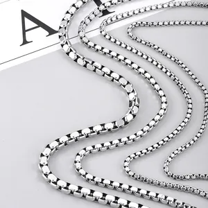 Polished silver stainless steel box chains in four sizes for DIY jewelry making