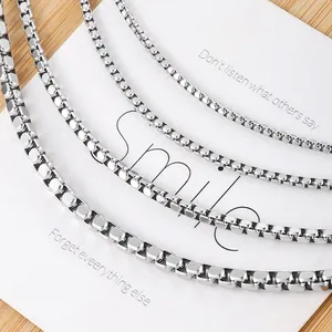 Polished stainless steel Venetian box chains in four sizes for DIY jewelry designs