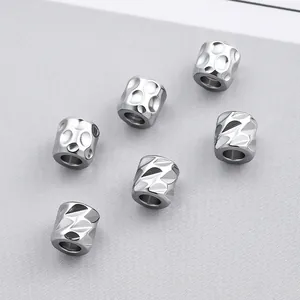 Edelstahl Zylinder Zwischenperlen Gefaltete Eingedellte Textur Oberfläche Metall Lose Perlen Für DIY Schmuckherstellung Halskette Armband