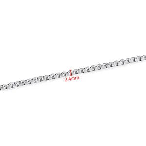 Durable 2.4mm silver stainless steel box chain necklace with polished square link design