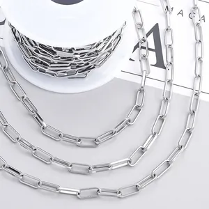 DIY Stainless Steel Paperclip Chain Silver Color Rectangular Link Chain For Jewelry Making Necklace Bracelet Finding Accessories