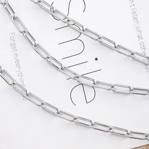 Close-up of silver stainless steel paperclip chain links with a polished finish