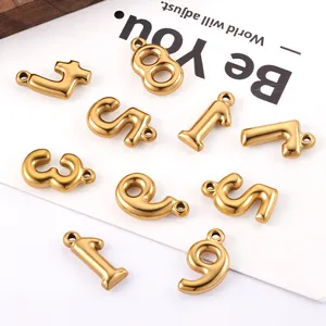 Polished gold stainless steel number pendants for DIY jewelry making and necklaces