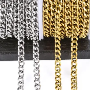 Stainless Steel 6mm Cuban Link Chain For DIY Jewelry Making Vacuum Plating Gold Silver Curb Chain Necklace Bracelet Accessory
