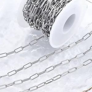 Spool of silver stainless steel paperclip chain links for DIY jewelry and necklaces