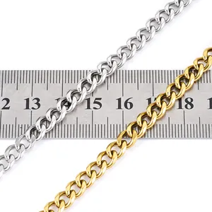 Polished 6mm stainless steel curb link chain in gold and silver finish with ruler scale