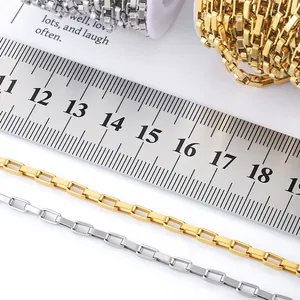 Gold and silver stainless steel box chain links for DIY jewelry making with ruler scale