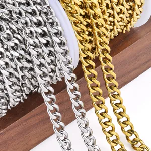 Golden and silver stainless steel Cuban link chains on spool for jewelry making DIY