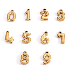 Polished gold 3D stainless steel numbers 0-9 pendant set for DIY jewelry making
