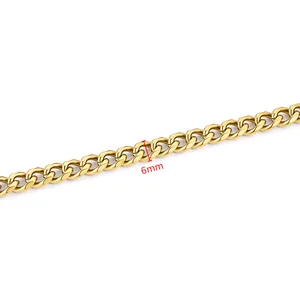 6mm gold-plated stainless steel Cuban link chain with polished finish and dimensions