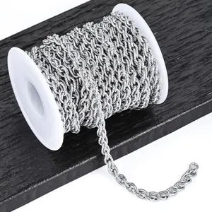 Détail de la chaîne torsadée en argent sur bobine montrant la texture en acier inoxydable