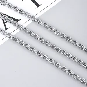 Chaîne corde en acier inoxydable argent poli avec texture spirale torsadée pour bijoux DIY