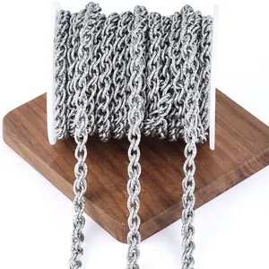 Rouleau de chaîne torsadée en acier inoxydable argenté pour la création de bijoux DIY