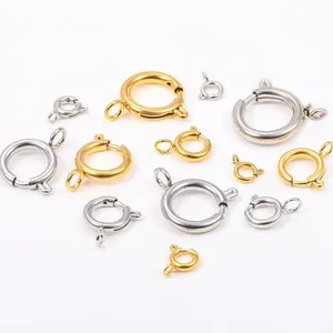 Fermoirs ronds à ressort en acier inoxydable doré et argenté pour bijoux DIY