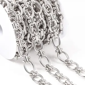 Chaîne à perles ovales en acier inoxydable poli sur rouleau pour bijoux DIY