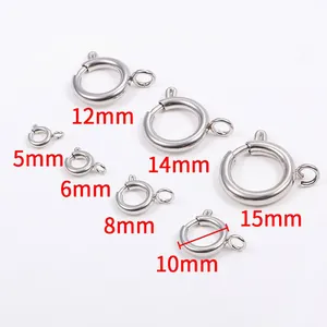 Tableau des tailles des fermoirs ressort en acier inoxydable de 5mm à 15mm pour bijoux