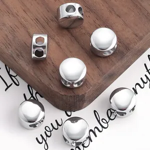 Polished Stainless Steel Double Hole Slider Beads Adjustable Silicone Rubber Stopper Beads For DIY Jewelry Making Findings