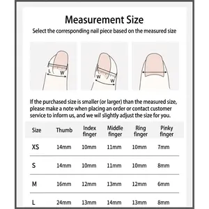 Detailed size guide for yellow French plaid press-on nails in XS, S, M, and L sizes