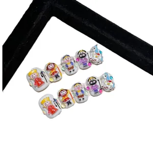 Handmade 3D cartoon press-on nails featuring Journey to the West characters in a short set