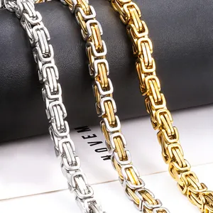 Polished stainless steel Byzantine chain necklaces in silver, gold and mixed tones