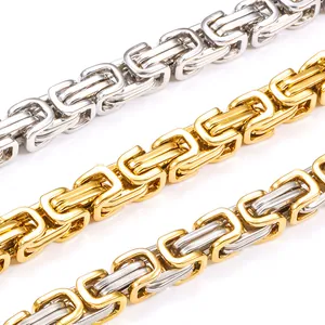 Byzantine king chain necklaces in silver, gold, and two-tone stainless steel finish