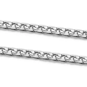 Polished silver stainless steel NK curb chain with textured edge for DIY jewelry making