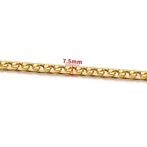 7.5mm golden curb chain made of textured stainless steel for DIY hip-hop jewelry making