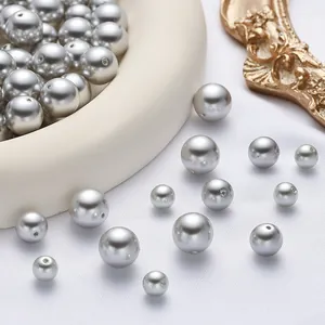 Perline di Imitazione Perla Artificial Grigie Tonde Lucide Forate in ABS Vetro per Creazione di Gioielli Fai-da-te Collana Bracciale Accessorio