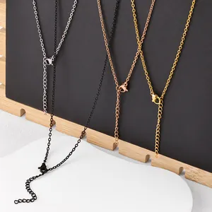 Colliers à maillons minimalistes en acier inoxydable en argent, or, or rose et noir