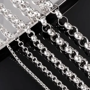 Polished silver titanium steel pearl chains in various sizes for DIY jewelry making