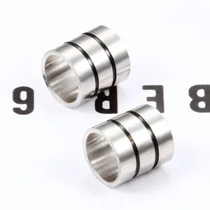 Polished stainless steel cylinder beads with black oil-drop rings for DIY jewelry making