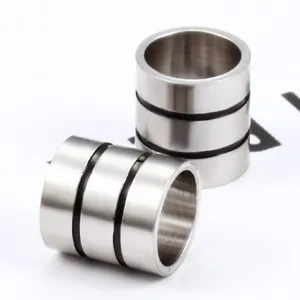 Cylindrical stainless steel beads with black enamel stripes for DIY jewelry making