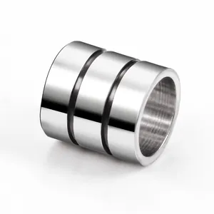 Polished stainless steel cylinder bead with black grooves for DIY jewelry necklace