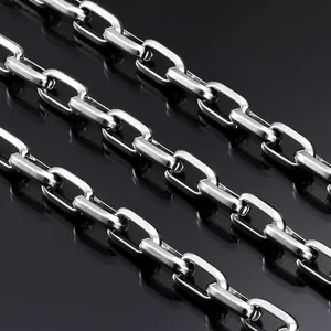 Macro detail of industrial silver stainless steel trapezoidal chain link for jewelry
