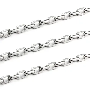 Polished silver stainless steel trapezoidal cable chain for DIY jewelry necklace making