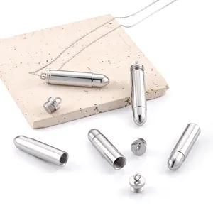 Polished 304 stainless steel bullet pendant necklace with openable screw cap design