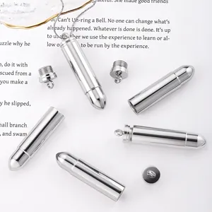 Polished 304 stainless steel bullet pendant necklace with waterproof screw cap
